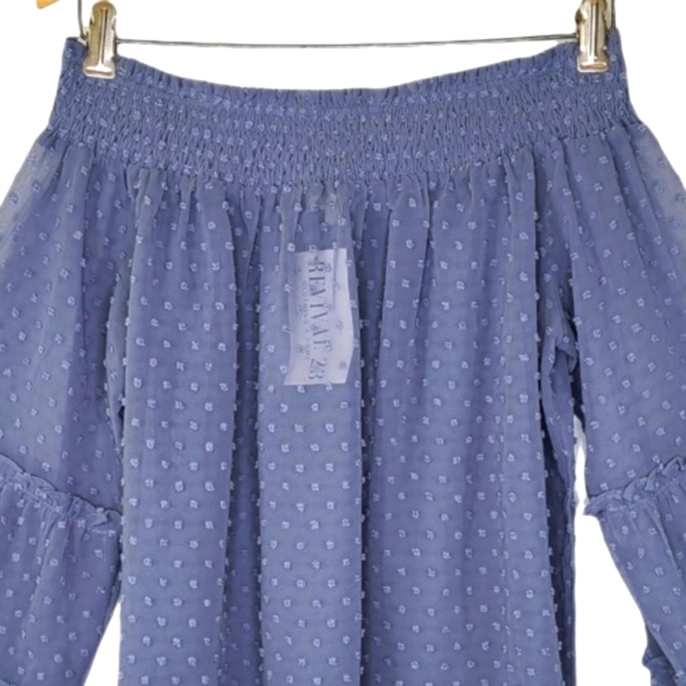 NWT LA Miel blue off the shoulder swiss dot blouse - Picture 6 of 12